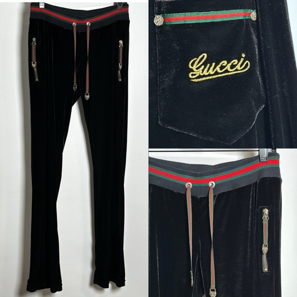 Gucci Vintage Y2K Velour Tracksuit Flare Jogger Pants - Picture 3 of 16